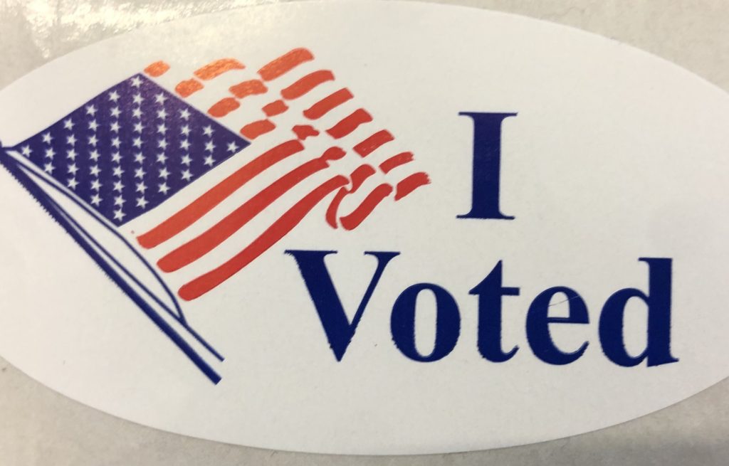 An "I Voted" Sticker handed out to voters after their ballots were submitted.