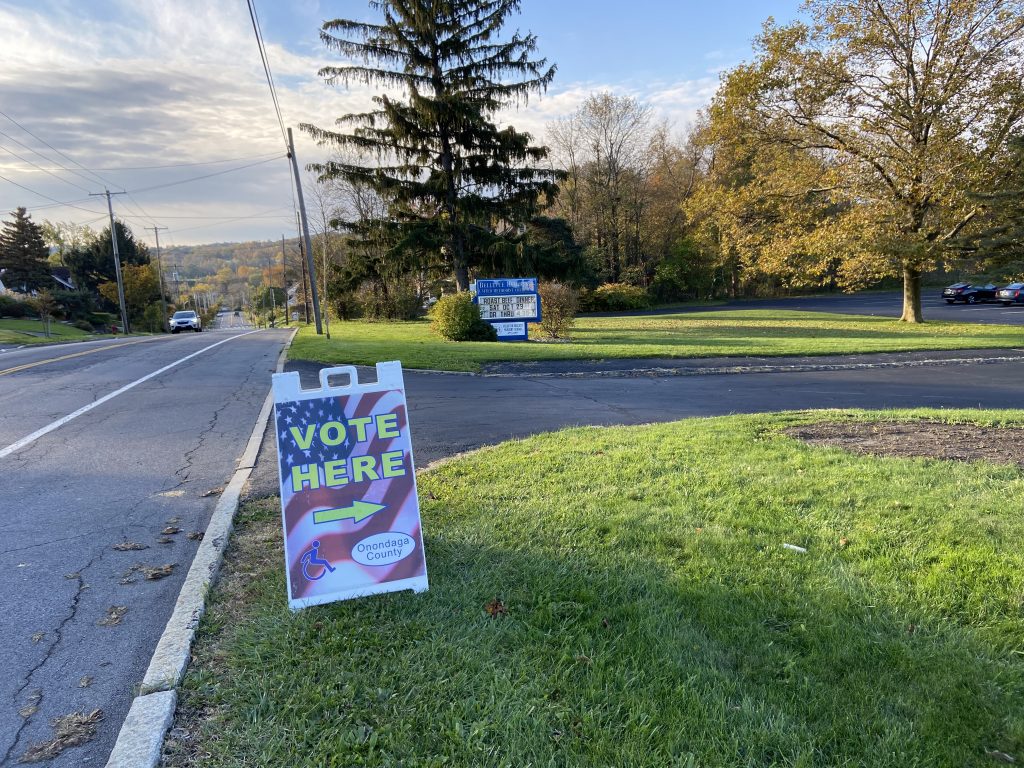 Voting sign outside out Bellevue Heights United Methodist Church