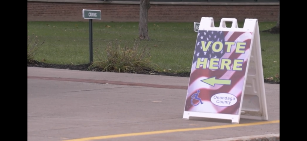 Voting sign sits outside Cicero Elementary School.