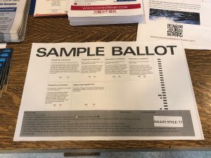 A Tully sample ballot printed and displayed for in a public common area.